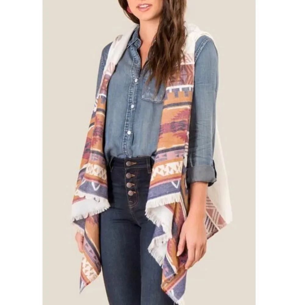Francesca’s Janelle Ruana Hooded Draped Open Front Vest Jacket One Size